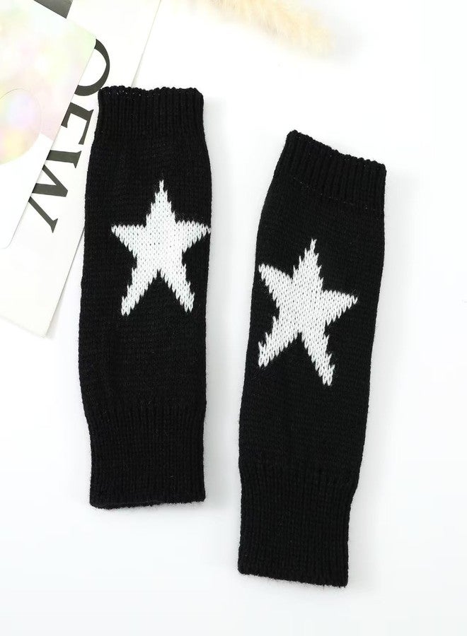 Sumleno Cute Y2K Star Fingerless Gloves Thumb Hole Mittens Fairy Grunge Accessories Harajuku Arm Warmers for Women Girls (Black,One Size) - Image 2